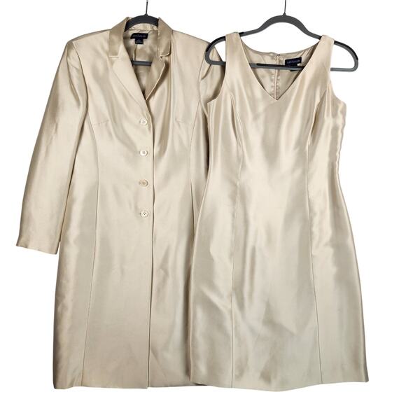 Ann Taylor 100% Cream Silk Sleeveless Vintage Dress & Coat Set  Women’s Size 6 - Picture 1 of 16